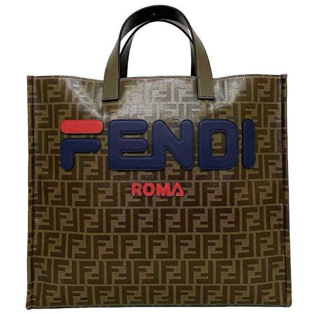 Fendi Tote Bag Brown Beige Blue Zucca Leather FF Travel Handbag